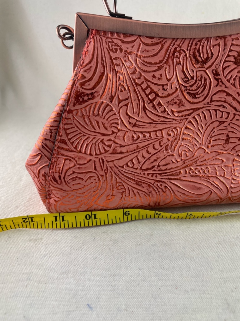Patricia Nash Embossed Floral Leather Crossbody Bag in Coral - Picture 11 of 13